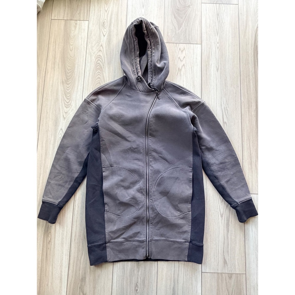 Lululemon Scuba Hoodie Long Full Zip Womens 2 Black Grey Asymmetric Athleisure